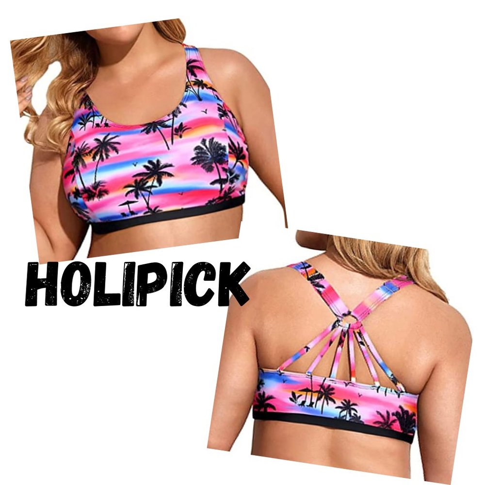 Holipick Palm Beach U Shape Neck With Strappy Back Bikini Top Size 12W